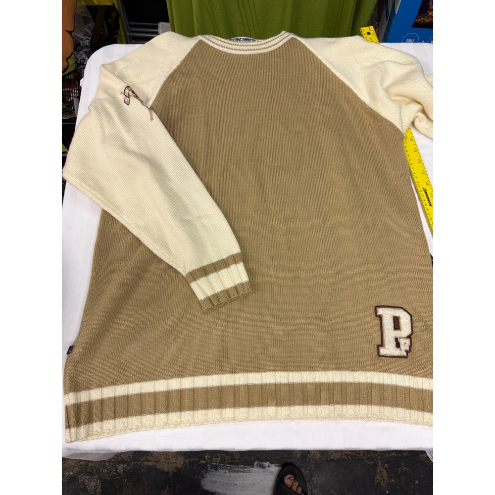 Phat Farm Mens XXL Vintage Colorblock Knit Sweater Tan Cream PSW32709 Wool Blend